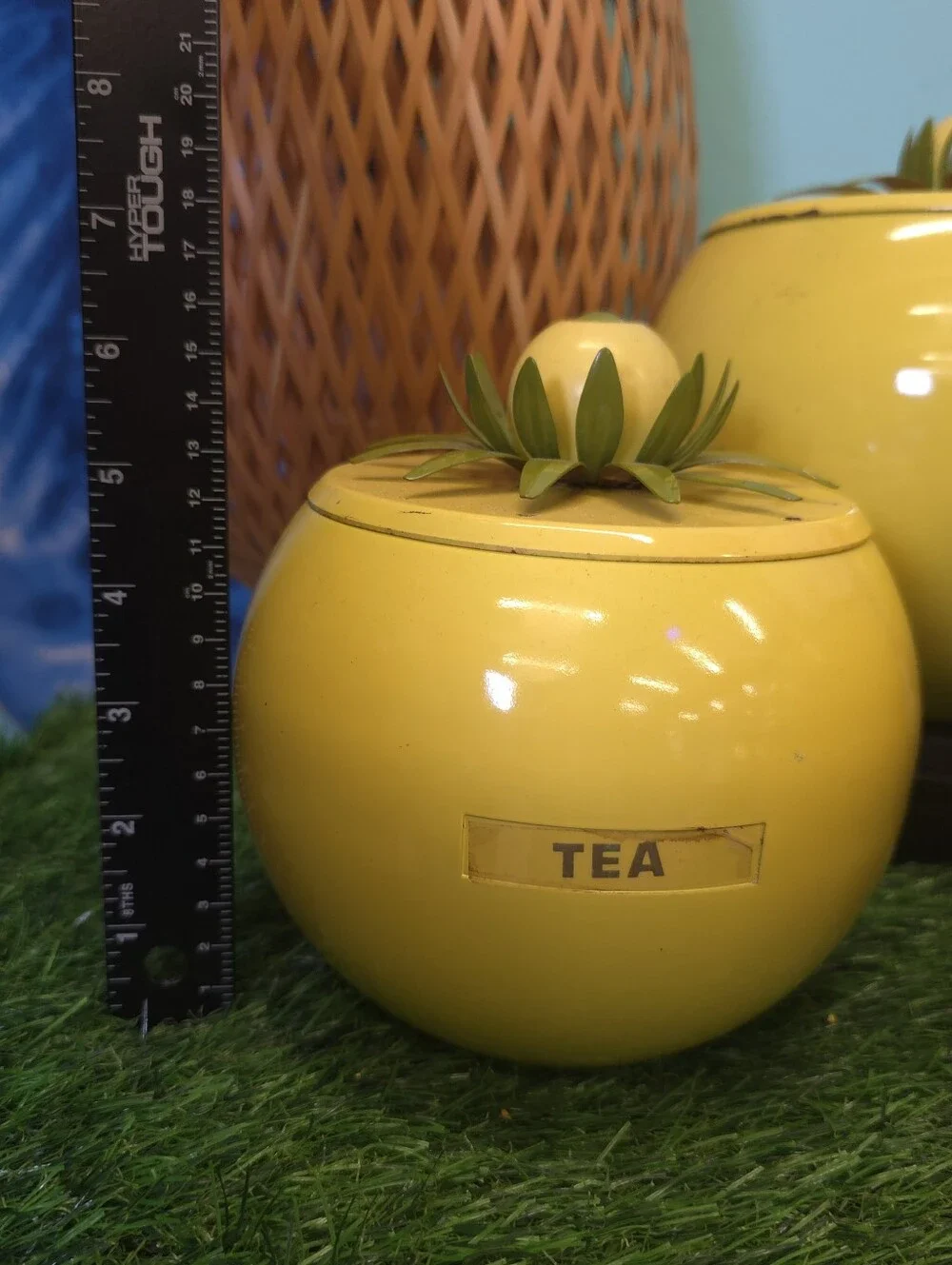 Vintage Yellow Metal Lemon Top  Tea & Sugar Canister Set
